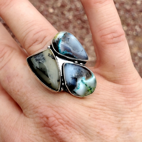 New Unique Multi Dendritic Opal 925 Silver Ring. - Picture 7 of 16
